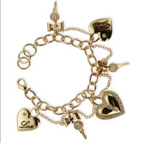 Guess Crystal & Gold Tone Key To My Heart Charm Bracelet - Picture 2 of 3
